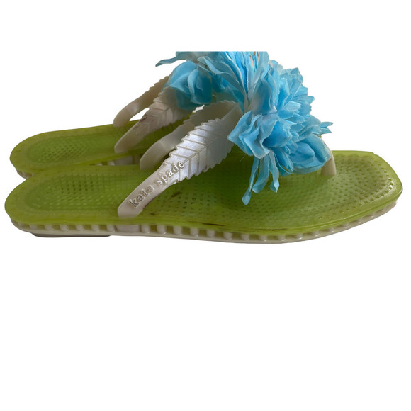 KATE SPADE BELLA JELLY FLIP FLOPS LIME GREEN W/BLUE FLOWERS - Picture 4 of 7